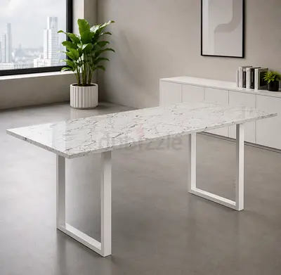 Minimalist White REAL Marble-Top Table with Metal Legs