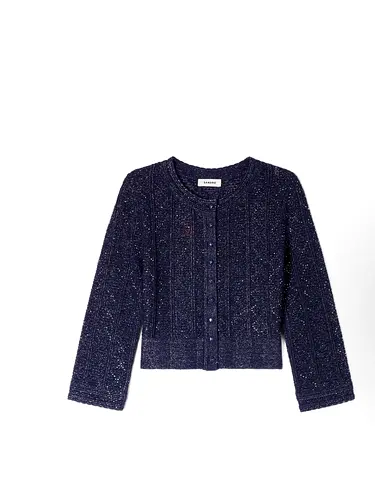 Sandro Navy Textured Knit Cropped Cardigan - Size M - with box and tag