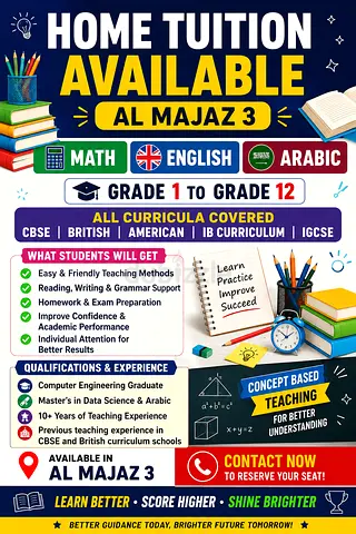 HOME TUITION AVAILABLE – MATH | ENGLISH | ARABIC [ALL CURRICULA]