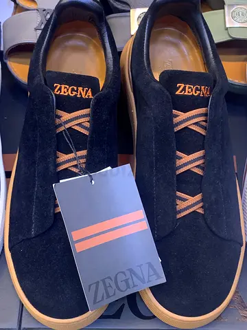 Zegna Black Suede Mens Slip-On Sneakers - Brand New with Tags