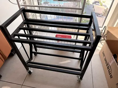 Black Metal Rolling Utility book Cart with Wheels - 2 - Tier Frame , book rack , book shelf .