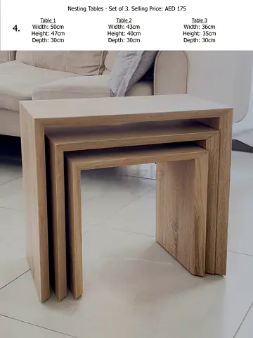Set of 3 nesting side tables. Light  movable. Perfect for serving snacks or display items.