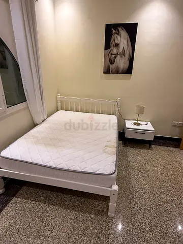 White metal single bed frame with mattress - good condition