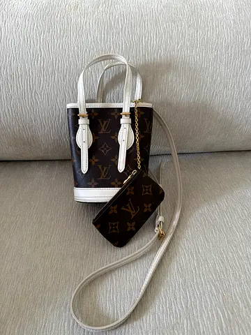 Louis Vuitton Mini Bucket Bag with Detachable Pouch - Monogram Canvas, White Trim