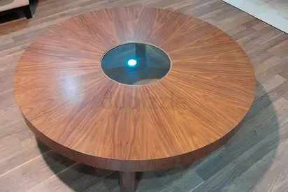 Round Wooden Table with Glass Center 120x120