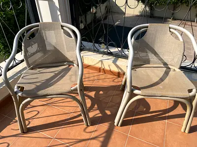 Pair of Outdoor Rattan-Style Patio Chairs - Beige, Good Condition