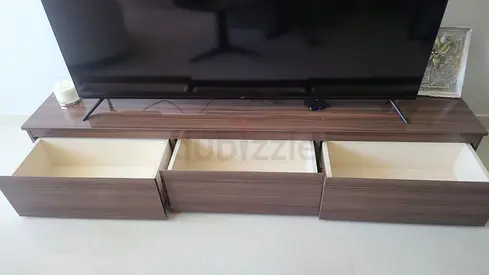 TV Stand with 3 Large Drawers - Walnut Finish