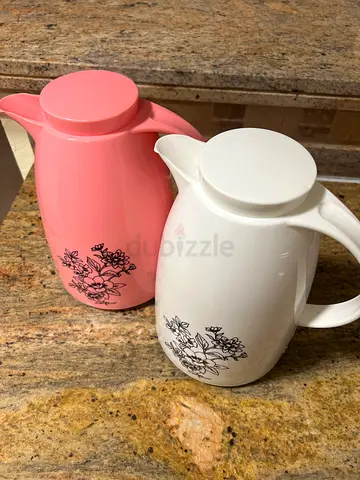 Insulated Thermal Carafes - Pink  White, Floral Design, 1 Liter each