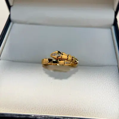 Head and tail drill elastic snake ring, rose gold