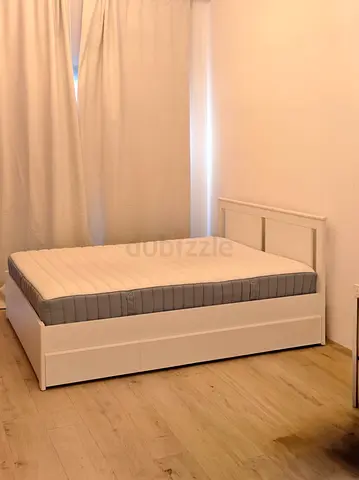 White Wooden Double Bed with Storage Drawers - Good Condition