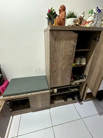 Wooden Shoe Cabinet with Bench - Light Oak Finish