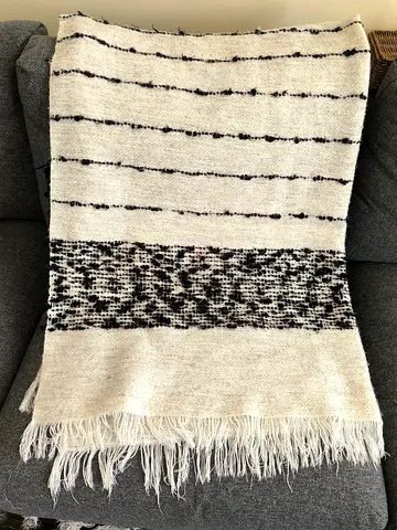 Handwoven Neutral Black  White Striped Area Rug with Fringe