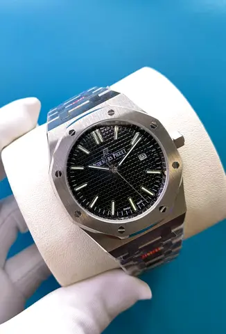 Stainless Steel Audemars Piguet Royal Oak Style Mens Master Copy Watch - Black Dial