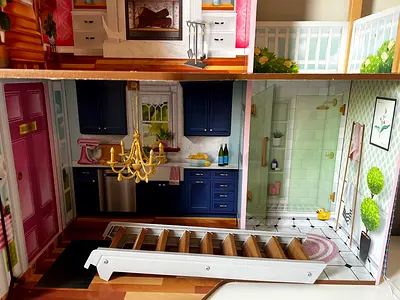 Wooden Dollhouse Rooms Playset - 3-Story Interior Panels