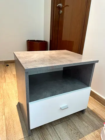 Small Bedside Nightstand with Drawer - Grey/White