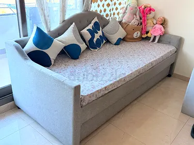 Grey fabric daybed with trundle  - 2 years good clean condition, no defects. Mattress free