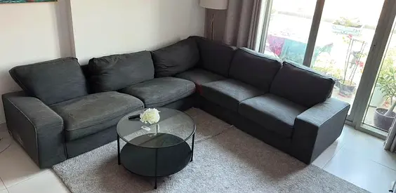 IKEA Round Glass Coffee Table with Lower Shelf - Modern Black Frame