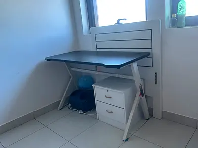 Compact Study/Computer Desk with 2-Drawer Pedestal - White Frame, Black Top