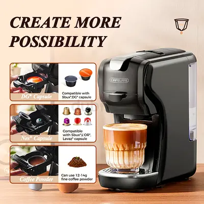 Compact Capsule  Ground Coffee Machine - Works with Nespresso  DG Capsules