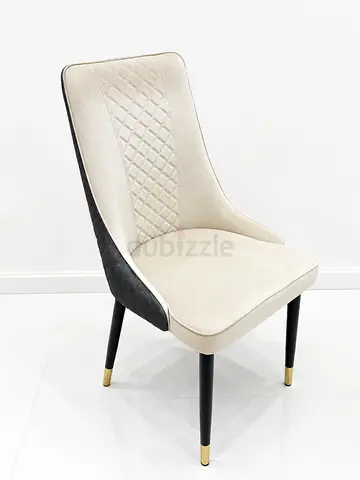 Beige Quilted Dining/Accent Chair with Black Legs and Gold Tips