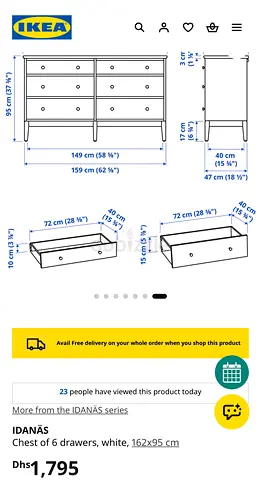 IKEA IDANÄS 6-drawer Chest (White) - 162 x 95 cm, excellent Condition