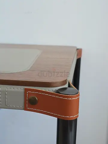Wooden Office Table with Leather Details - Oomph - Oblique Office Desk - ebarza