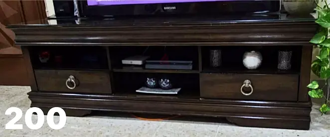 Solid Wood TV Entertainment Unit - Dark Brown, Good Condition