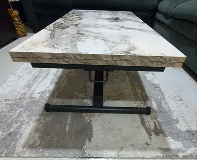 Adjustable Marble-Effect Coffee Table with Metal Base