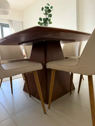 Solid Wood Dining Table with 6 Upholstered Chairs - Modern Minimalist Set