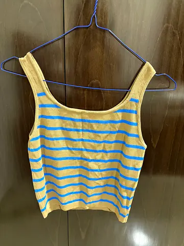 Striped yellow and blue sleeveless crop top - casual tank (womens)