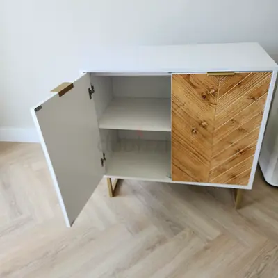 White and Wood Small Cabinet / Nightstand with Shelves