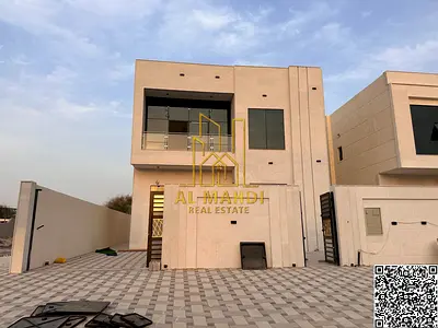 السعر شامل رسوم التسجيل والتمليك  موقع ممتاز تمليك حر  فيلا للبيع في عجمان  تصميم عصري بواجهة حجرية وتشطيبات شخصية فاخرة للغاية، مع مساحة إضافية،.