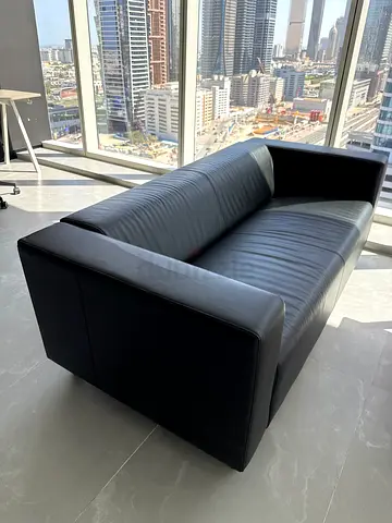 Modern Black Leather 3-Seater Sofa - Good Condition