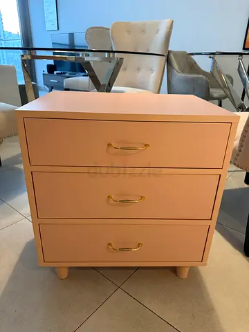 2 x Compact 3-Drawer Pink Chest with Gold Handles