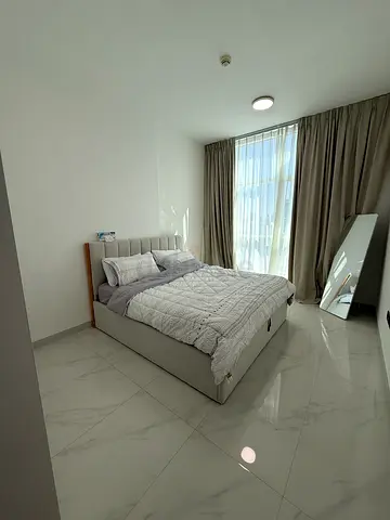 Modern upholstered king bed with mattress - light grey