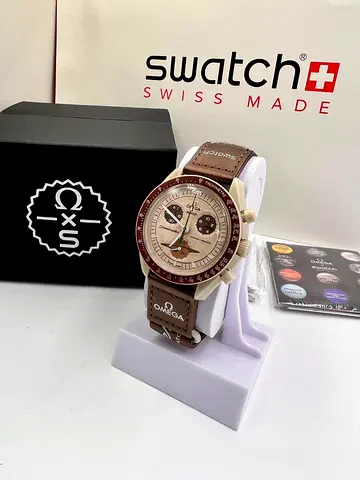 Swatch x Omega Inspired Brown Leather Strap Master Copy Wristwatch (With Box)
