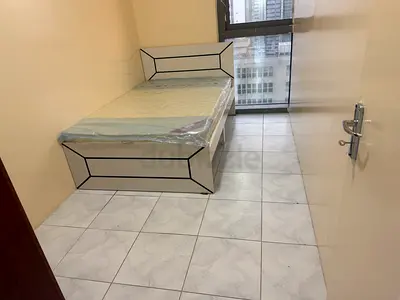 Single bed frame with mattress - white geometric design