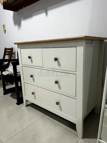 White Wooden 6-Drawer Chest with Oak Top — Good Condition