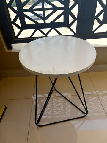 Small Round White Side Table with Black Metal Frame