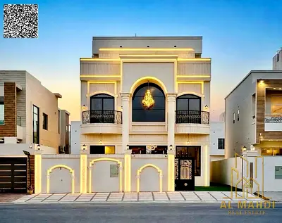 Villa for sale in Al Yasmin, Ajman | 6 master bedrooms + roof | Two streets (front and back) | Elec