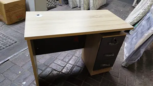 Compact wooden study desk with 3-drawer pedestal — light oak finish