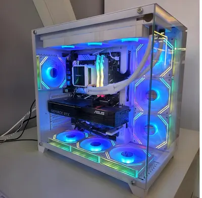 Custom White RGB Gaming PC - ASUS Motherboard, GeForce RTX, Liquid Cooled
