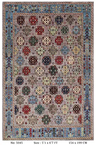 1.5x2 Afghan Hand knotted  Traditional Floral Motif Area Rug - 51 x 67