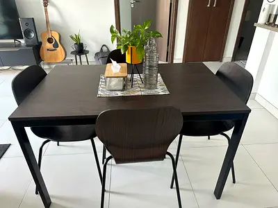 Modern Dark Wood Dining Table with 4 Chairs - Used, Good Condition