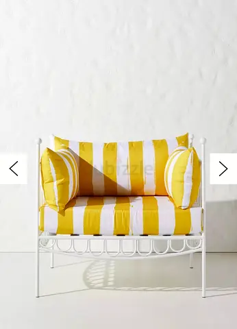 White Metal Frame Armchair with Yellow  White Striped Cushions