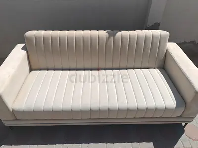 Light Beige Velvet 3-Seater Sofa with Channel Tufting