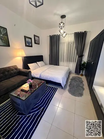 Luxurious fully furnished studio with separate kitchen and open view ✨ Ajman Corniche. Rent includes bills, net