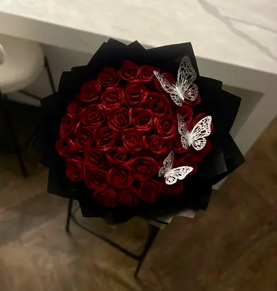 Handmade satin  Bouquet with Decorative Butterflies