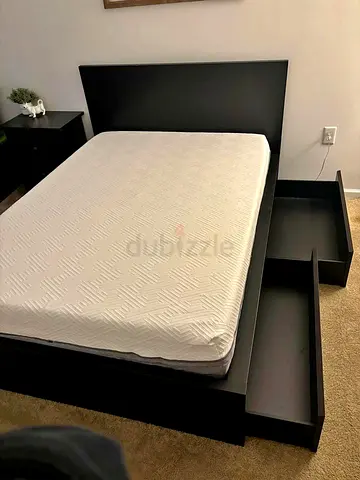 IKEA Black MALM Double Storage Bed with IKEA Mattress 140 x 200 cm