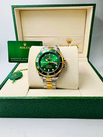 Rolex Submariner-style Two-Tone Green Dial Mens Watch with Box